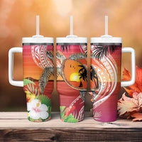 Polynesian Dreamy Turtle Tumbler With Handle Sunset Scenery LT7 - Polynesian Pride