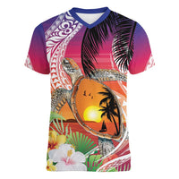 Polynesian Dreamy Turtle Women V-Neck T-Shirt Sunset Scenery LT7 Female Art - Polynesian Pride