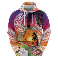 Polynesian Dreamy Turtle Zip Hoodie Sunset Scenery