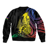New Caledonia Kanaky Bomber Jacket Stylized Fleche Faitiere With Kagu Bird