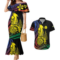 New Caledonia Kanaky Couples Matching Mermaid Dress and Hawaiian Shirt Stylized Fleche Faitiere With Kagu Bird