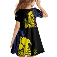 New Caledonia Kanaky Family Matching Off Shoulder Short Dress and Hawaiian Shirt Stylized Fleche Faitiere With Kagu Bird