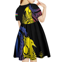 New Caledonia Kanaky Kid Short Sleeve Dress Stylized Fleche Faitiere With Kagu Bird