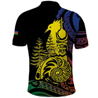 New Caledonia Kanaky Polo Shirt Stylized Fleche Faitiere With Kagu Bird