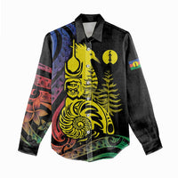 New Caledonia Kanaky Women Casual Shirt Stylized Fleche Faitiere With Kagu Bird