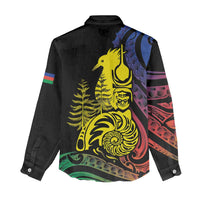 New Caledonia Kanaky Women Casual Shirt Stylized Fleche Faitiere With Kagu Bird