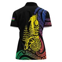 New Caledonia Kanaky Women Polo Shirt Stylized Fleche Faitiere With Kagu Bird