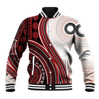 Bula Fiji Vintage Tapa Baseball Jacket Kaivity Masi Wave Motifs - Red LT7 Unisex Red - Polynesian Pride