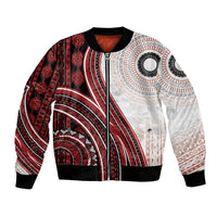 Bula Fiji Vintage Tapa Bomber Jacket Kaivity Masi Wave Motifs - Red LT7 Unisex Red - Polynesian Pride