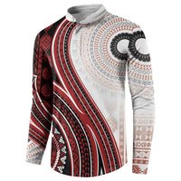 Bula Fiji Vintage Tapa Button Sweatshirt Kaivity Masi Wave Motifs - Red LT7 - Polynesian Pride