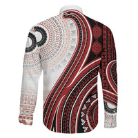 Bula Fiji Vintage Tapa Family Matching Off The Shoulder Long Sleeve Dress and Hawaiian Shirt Kaivity Masi Wave Motifs - Red