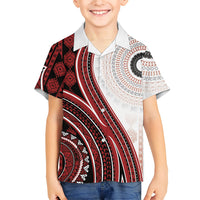 Bula Fiji Vintage Tapa Family Matching Short Sleeve Bodycon Dress and Hawaiian Shirt Kaivity Masi Wave Motifs - Red