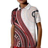 Bula Fiji Vintage Tapa Kid Polo Shirt Kaivity Masi Wave Motifs - Red LT7 Kid Red - Polynesian Pride