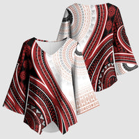 Bula Fiji Vintage Tapa Kimono Sleeve Blouse Kaivity Masi Wave Motifs - Red LT7 - Polynesian Pride