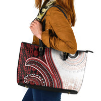 Bula Fiji Vintage Tapa Leather Tote Bag Kaivity Masi Wave Motifs - Red LT7 Red - Polynesian Pride