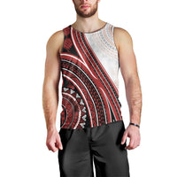Bula Fiji Vintage Tapa Men Tank Top Kaivity Masi Wave Motifs - Red LT7 - Polynesian Pride