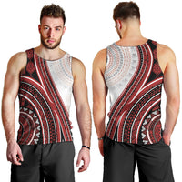 Bula Fiji Vintage Tapa Men Tank Top Kaivity Masi Wave Motifs - Red LT7 - Polynesian Pride