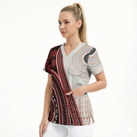 Bula Fiji Vintage Tapa Scrub Top Kaivity Masi Wave Motifs - Red LT7 - Polynesian Pride