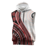 Bula Fiji Vintage Tapa Sleeveless Hoodie Kaivity Masi Wave Motifs - Red LT7 Red - Polynesian Pride