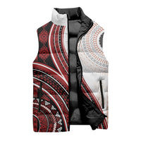 Bula Fiji Vintage Tapa Sleeveless Puffer Jacket Kaivity Masi Wave Motifs - Red LT7 - Polynesian Pride