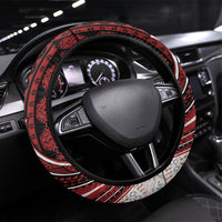 Bula Fiji Vintage Tapa Steering Wheel Cover Kaivity Masi Wave Motifs - Red LT7 Universal Fit Red - Polynesian Pride