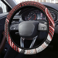 Bula Fiji Vintage Tapa Steering Wheel Cover Kaivity Masi Wave Motifs - Red LT7 - Polynesian Pride