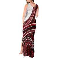 Bula Fiji Vintage Tapa Tank Maxi Dress Kaivity Masi Wave Motifs - Red LT7 - Polynesian Pride