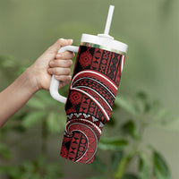 Bula Fiji Vintage Tapa Tumbler With Handle Kaivity Masi Wave Motifs - Red LT7 - Polynesian Pride