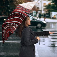 Bula Fiji Vintage Tapa Umbrella Kaivity Masi Wave Motifs - Red LT7 - Polynesian Pride