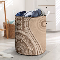 Bula Fiji Vintage Tapa Laundry Basket Kaivity Masi Wave Motifs - Mocha LT7 Beige - Polynesian Pride
