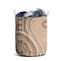 Bula Fiji Vintage Tapa Laundry Basket Kaivity Masi Wave Motifs - Mocha LT7 - Polynesian Pride
