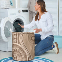 Bula Fiji Vintage Tapa Laundry Basket Kaivity Masi Wave Motifs - Mocha LT7 - Polynesian Pride
