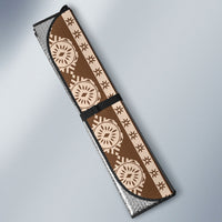 Bula Fiji Vintage Tapa Auto Sun Shade Kaivity Masi Wave Motifs - Mocha LT7 - Polynesian Pride