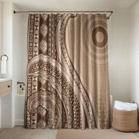Bula Fiji Vintage Tapa Bathroom Set Kaivity Masi Wave Motifs - Mocha LT7 Shower Curtain Only Beige - Polynesian Pride