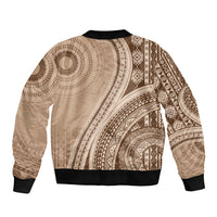 Bula Fiji Vintage Tapa Bomber Jacket Kaivity Masi Wave Motifs - Mocha LT7 - Polynesian Pride