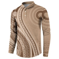 Bula Fiji Vintage Tapa Button Sweatshirt Kaivity Masi Wave Motifs - Mocha LT7 - Polynesian Pride