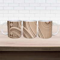 Bula Fiji Vintage Tapa Ceramic Mug Kaivity Masi Wave Motifs - Mocha LT7 - Polynesian Pride