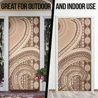 Bula Fiji Vintage Tapa Door Cover Kaivity Masi Wave Motifs - Mocha LT7 - Polynesian Pride