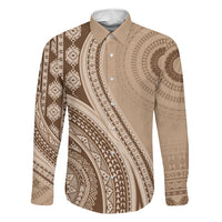 Bula Fiji Vintage Tapa Family Matching Short Sleeve Bodycon Dress and Hawaiian Shirt Kaivity Masi Wave Motifs - Mocha