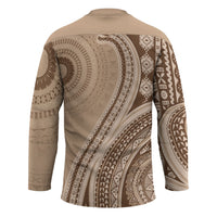 Bula Fiji Vintage Tapa Hockey Jersey Kaivity Masi Wave Motifs - Mocha LT7 - Polynesian Pride