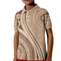 Bula Fiji Vintage Tapa Kid Polo Shirt Kaivity Masi Wave Motifs - Mocha