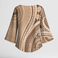 Bula Fiji Vintage Tapa Kimono Sleeve Blouse Kaivity Masi Wave Motifs - Mocha LT7 - Polynesian Pride