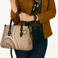 Bula Fiji Vintage Tapa Leather Bag Kaivity Masi Wave Motifs - Mocha LT7 - Polynesian Pride
