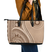 Bula Fiji Vintage Tapa Leather Tote Bag Kaivity Masi Wave Motifs - Mocha LT7 - Polynesian Pride