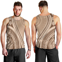 Bula Fiji Vintage Tapa Men Tank Top Kaivity Masi Wave Motifs - Mocha LT7 - Polynesian Pride