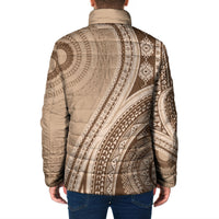 Bula Fiji Vintage Tapa Padded Jacket Kaivity Masi Wave Motifs - Mocha LT7 - Polynesian Pride