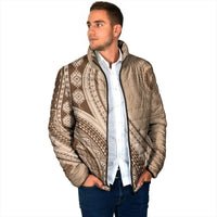 Bula Fiji Vintage Tapa Padded Jacket Kaivity Masi Wave Motifs - Mocha LT7 - Polynesian Pride