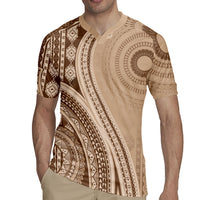 Bula Fiji Vintage Tapa Rugby Jersey Kaivity Masi Wave Motifs - Mocha LT7 - Polynesian Pride
