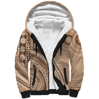 Bula Fiji Vintage Tapa Sherpa Hoodie Kaivity Masi Wave Motifs - Mocha LT7 Unisex Beige - Polynesian Pride