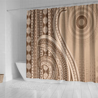 Bula Fiji Vintage Tapa Shower Curtain Kaivity Masi Wave Motifs - Mocha LT7 - Polynesian Pride